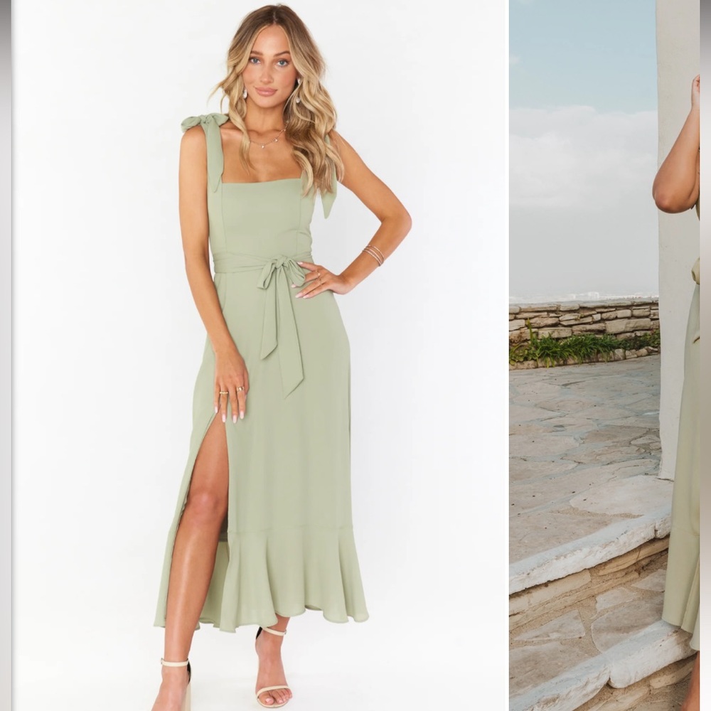 Claire Midi Dress in Moss Green Crisp